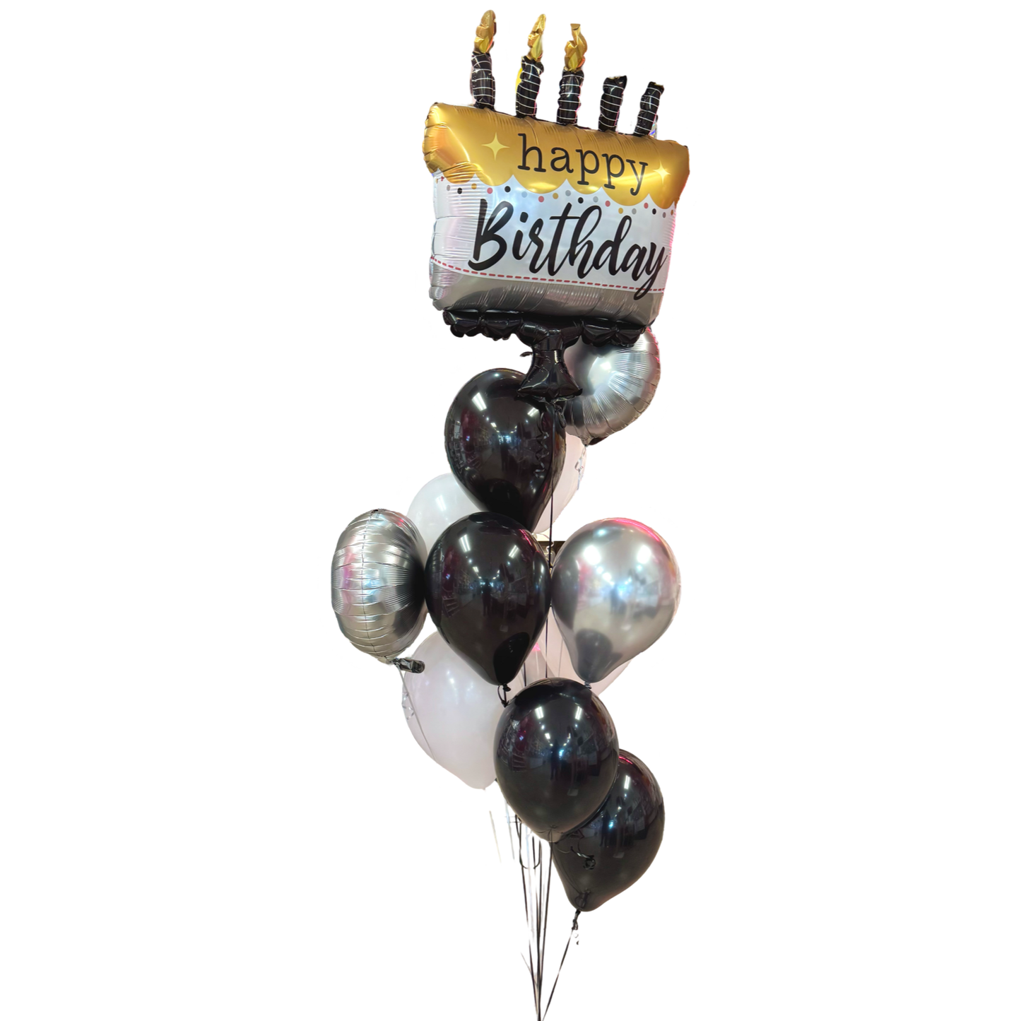 Happy Birthday Black/Gold/Silver (13pc) Balloon Bouquet*