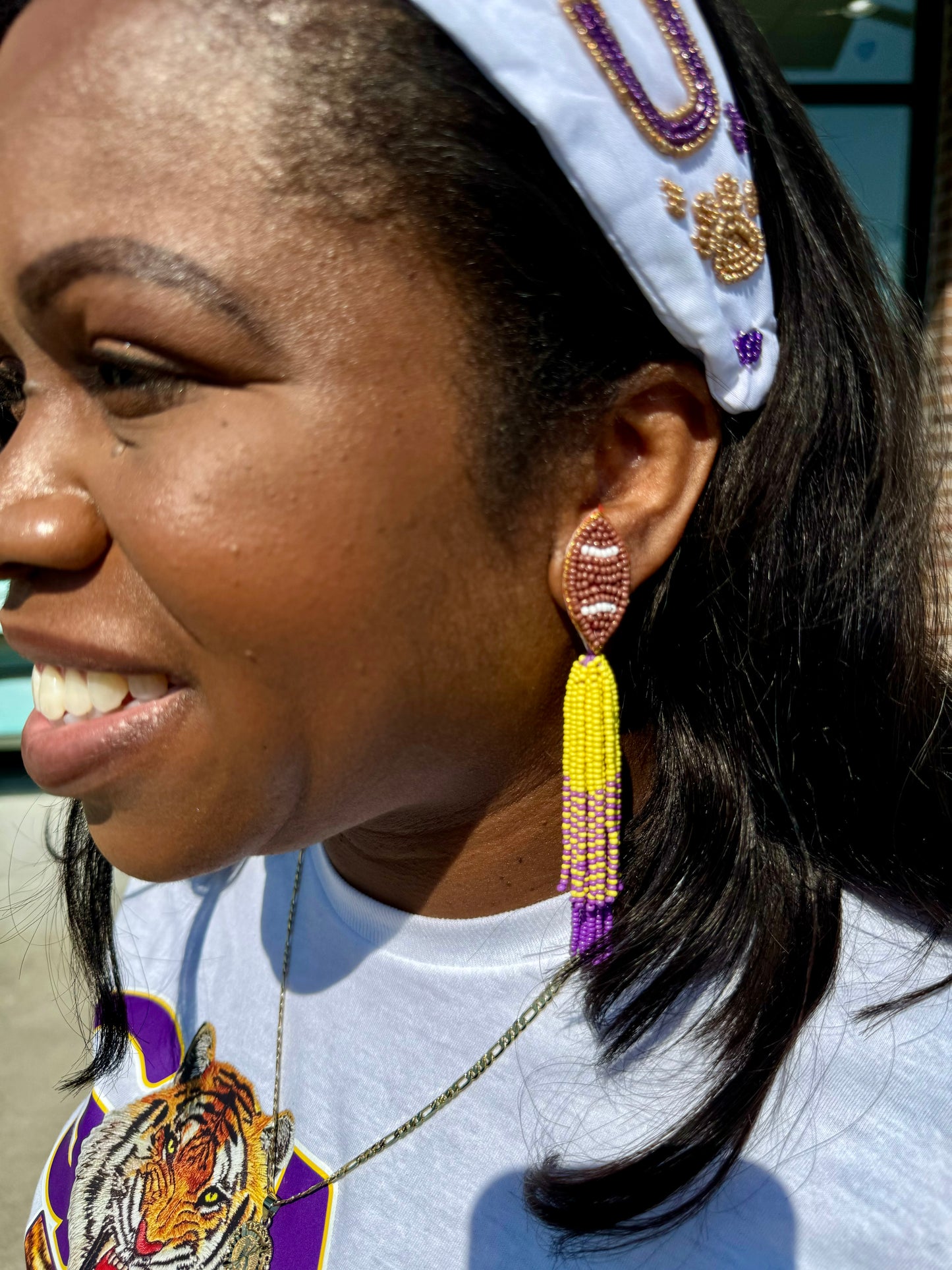 LSU Football Tassel Earrings
