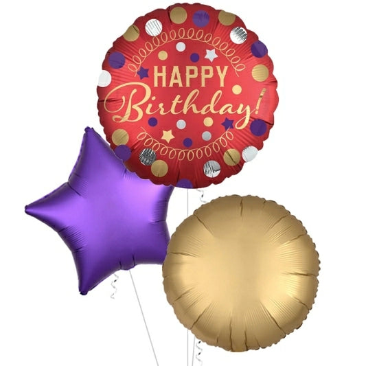 Red Satin Happy Birthday 3pc Bouquet*