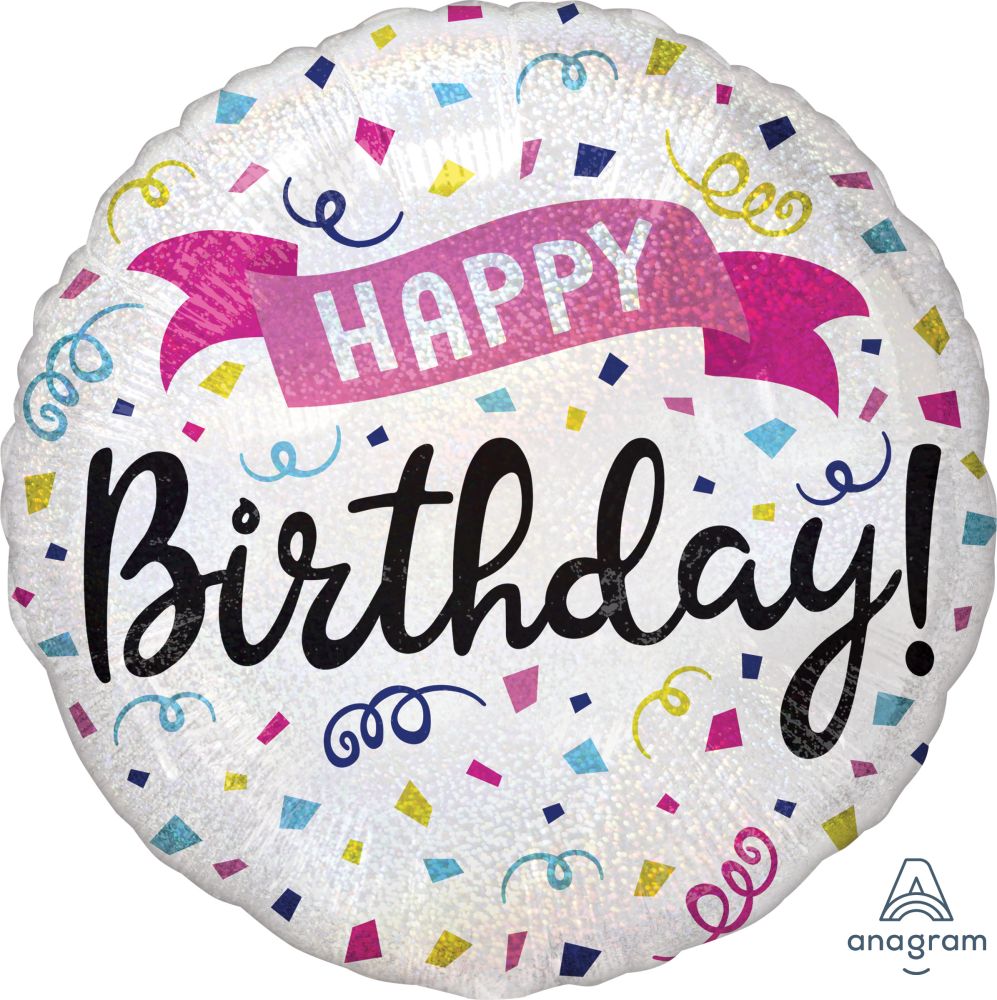 Happy Birthday Sparkle Banner Holographic, 18" Balloon