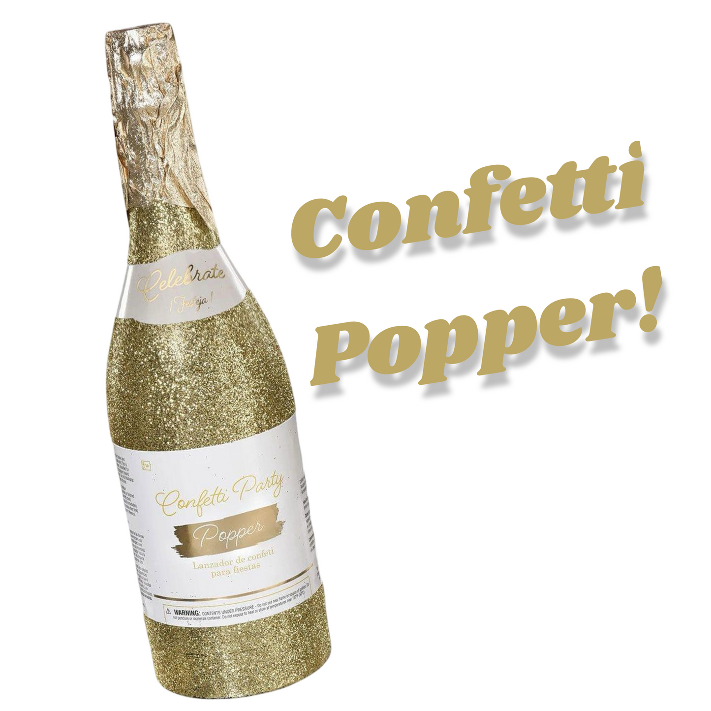 Golden Age Birthday, Champagne Bottle Confetti Party Popper
