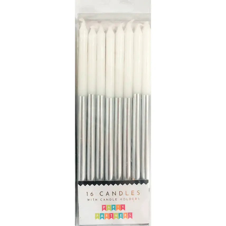 Tall Silver Metallic Dip 16 Candle Set