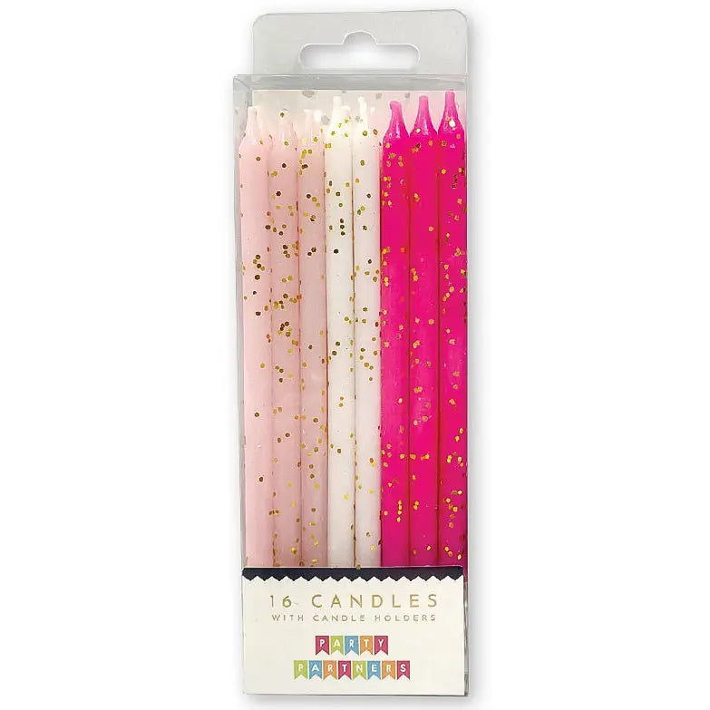 Tall Pink Tones Gold Glitter 16 Candle Set