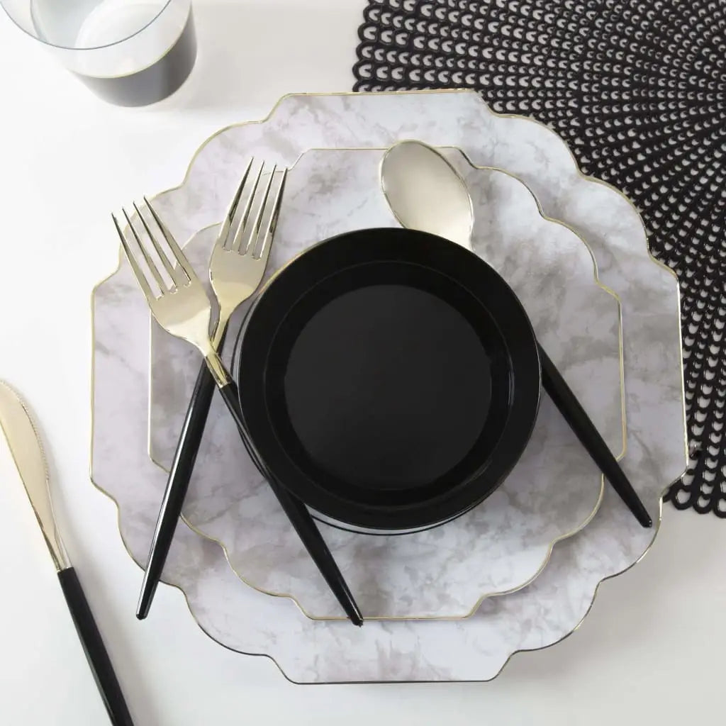 14 oz. Round Black• Gold Plastic Bowls | 10 Pack