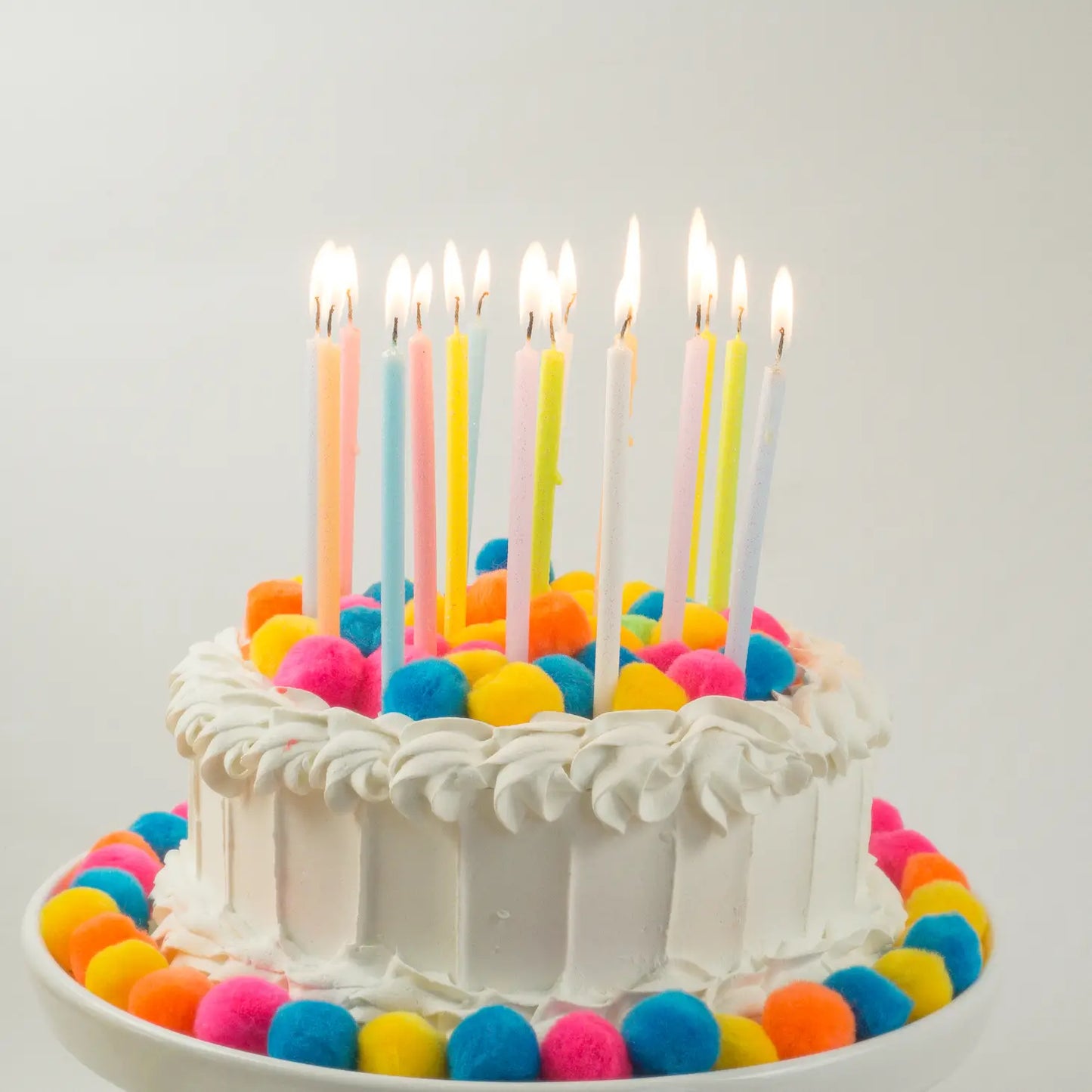 Tall Pastel Rainbow Gradient Glitter 16 Candle Set