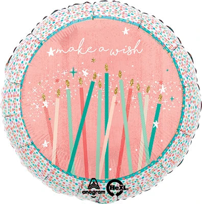 Happy Cake Day Candles "Make a Wish", 18" Balloon