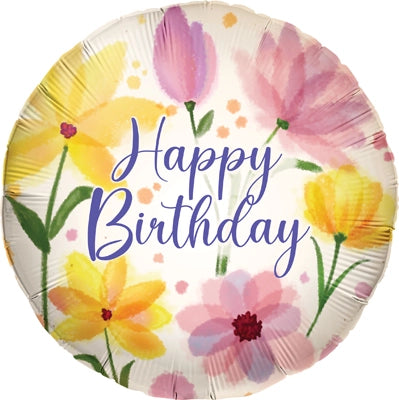 Happy Birthday Pressed Flowers, 18" Balloon