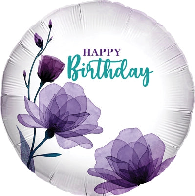 Happy Birthday Elegant Flowers, 18" Balloon