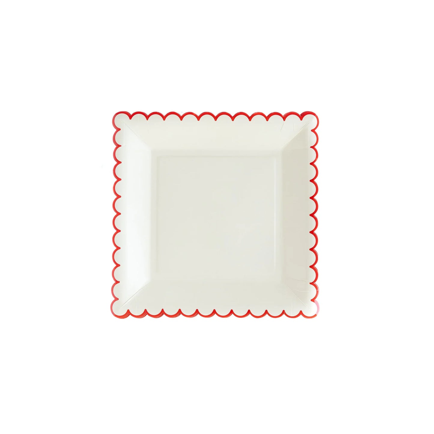 CREAM/RED SCALLOP 9" PAPER PLATE