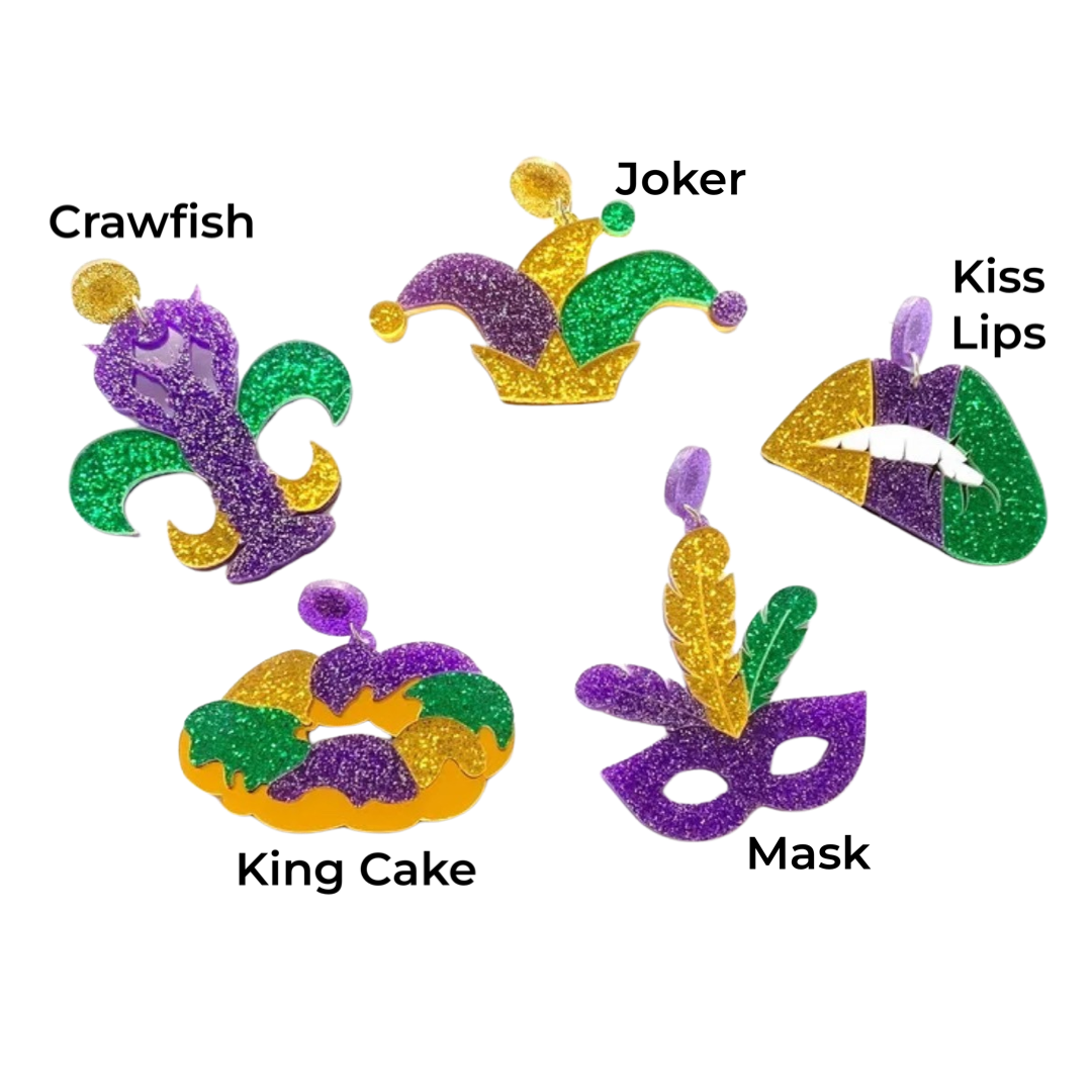Mardi Gras Acrlic High Gloss Earrings