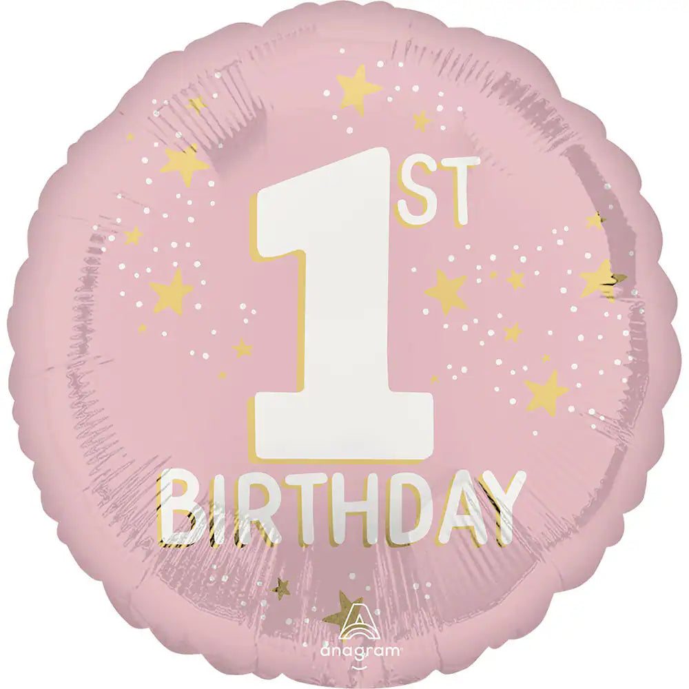 1st Birthday Gold Stars Balloon