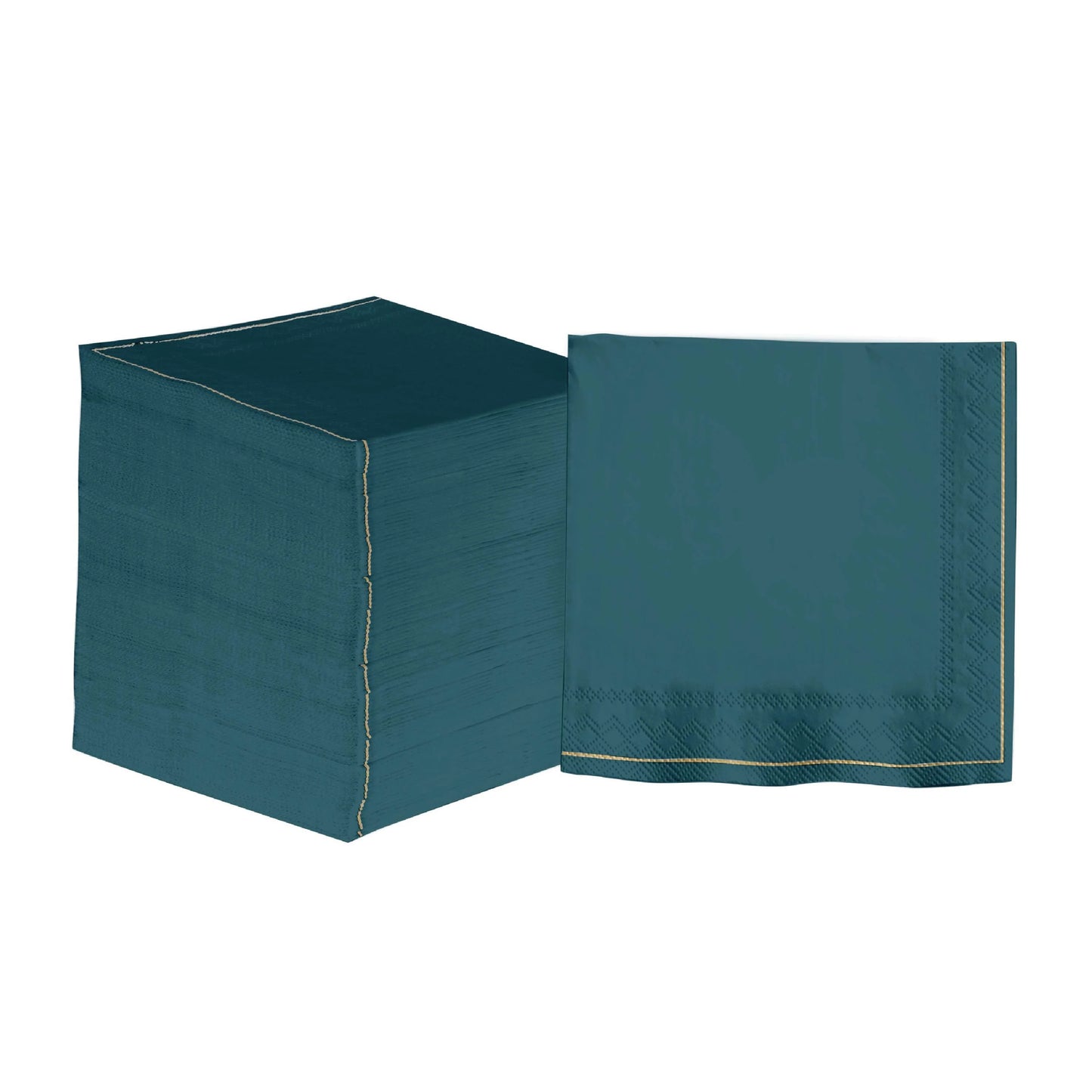 Teal Green with Gold Stripe Paper Cocktail Napkins | 20 Napkins