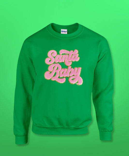 Chenille Pink Santa Baby Irish Green Sweatshirt