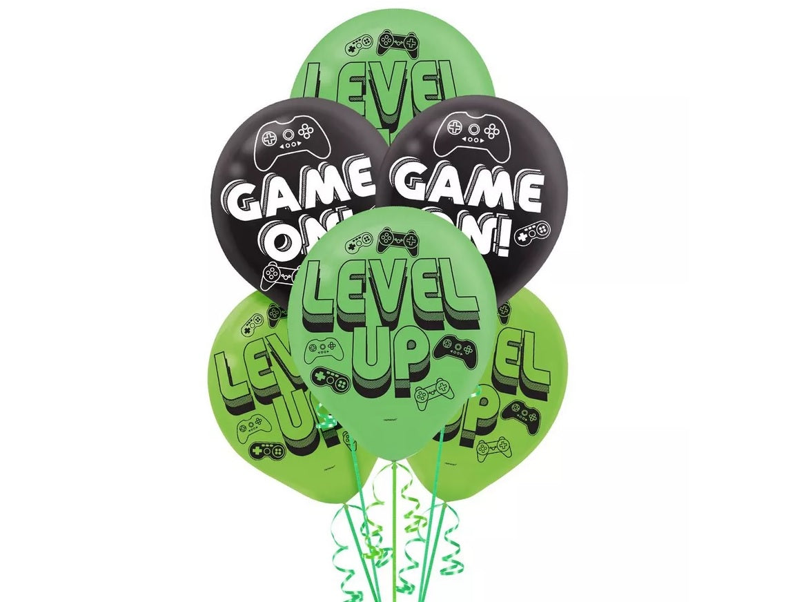 Level Up Latex Balloons, 6 Count (12in Latex Balloons) - Inflation Included