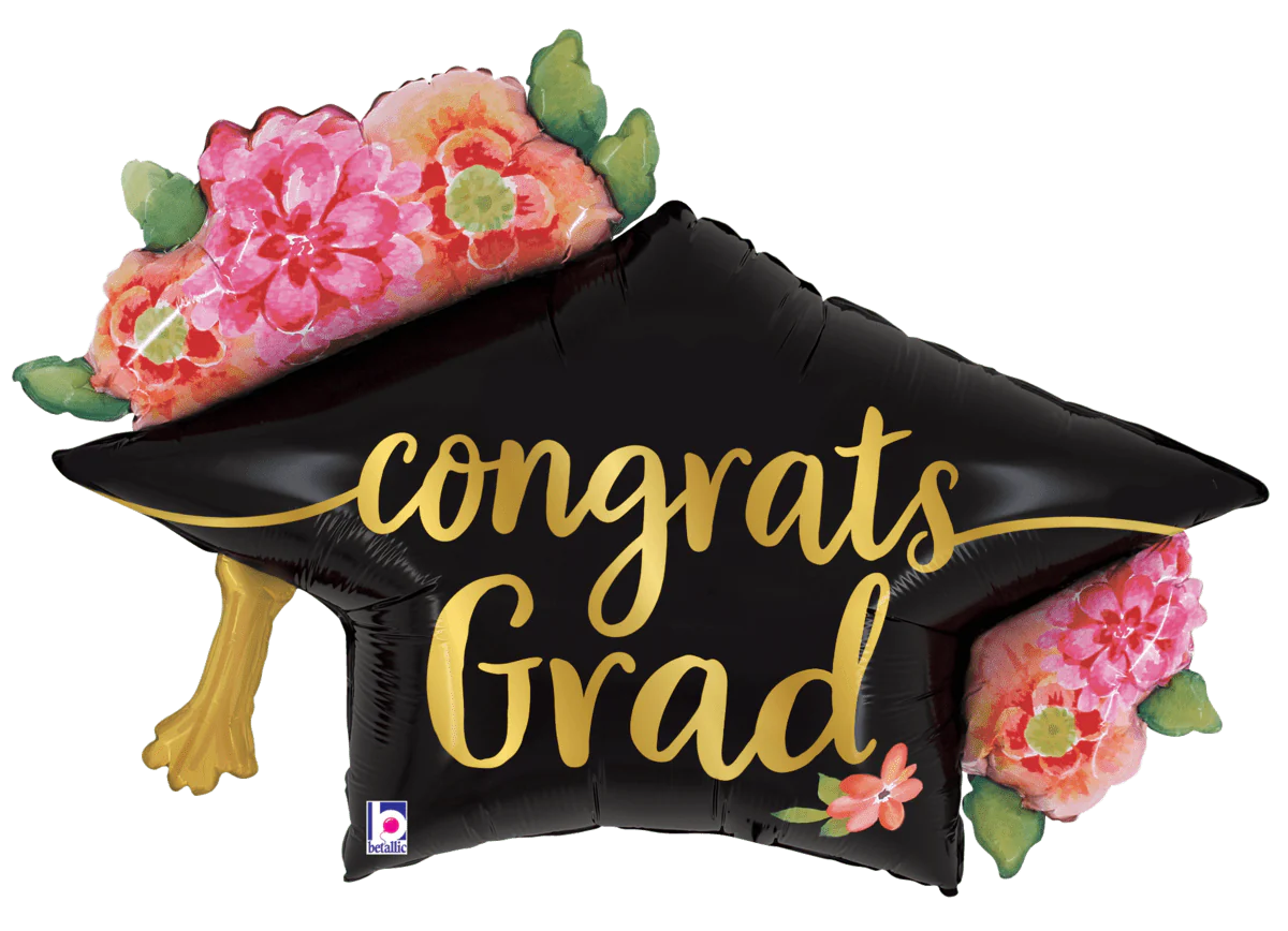 Congrats Grad Floral Graduation Hat 41″ Balloon