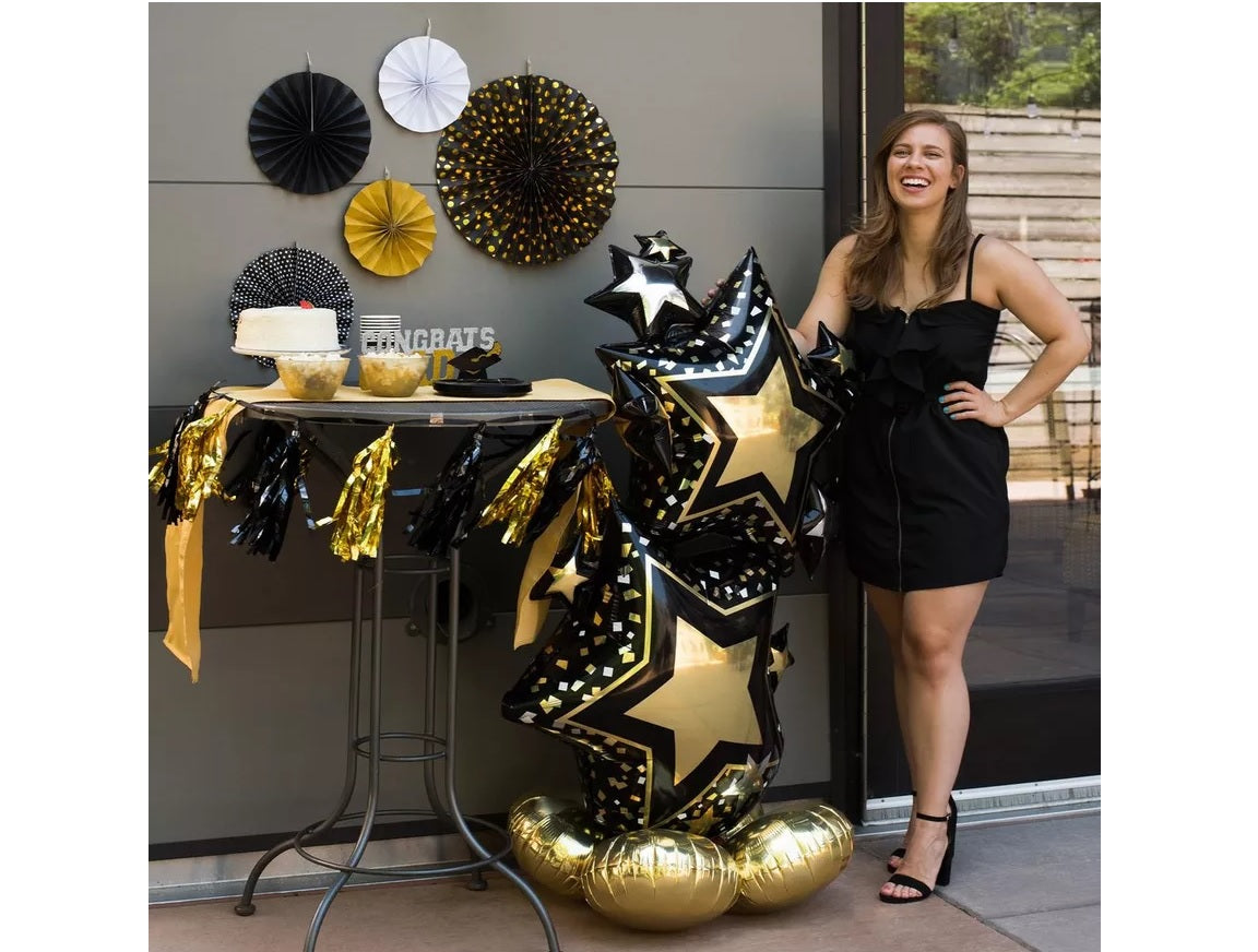 AirLoonz Black & Gold Star Cluster Balloon, 59in