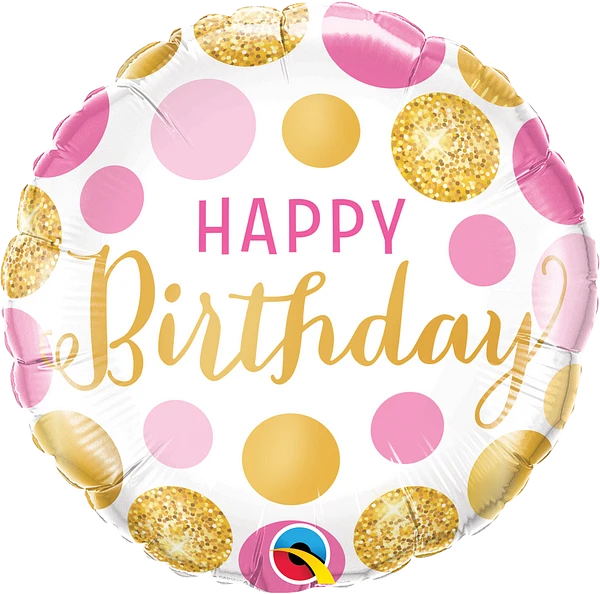Pink & Gold Dots Happy Birthday Balloon, 18"