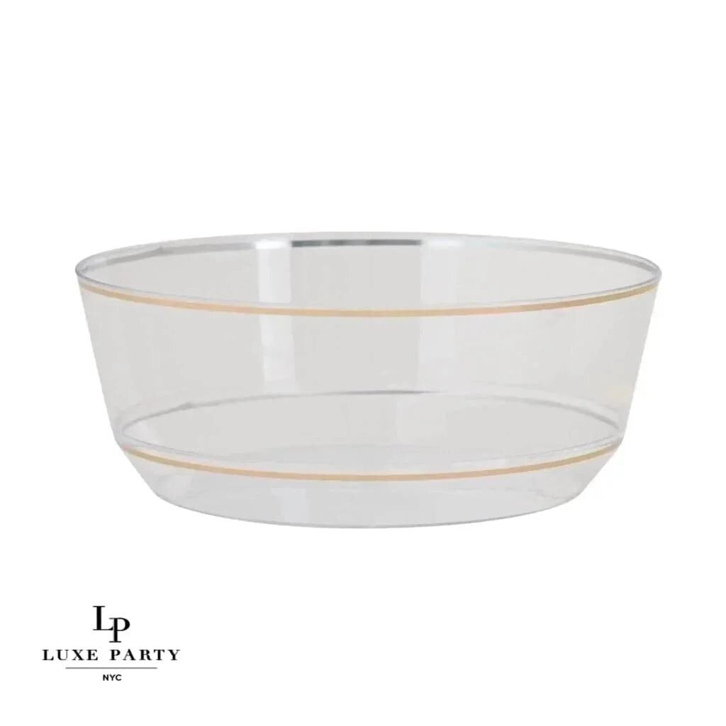 14 oz. Round Clear • Gold Plastic Bowls | 10 Pack