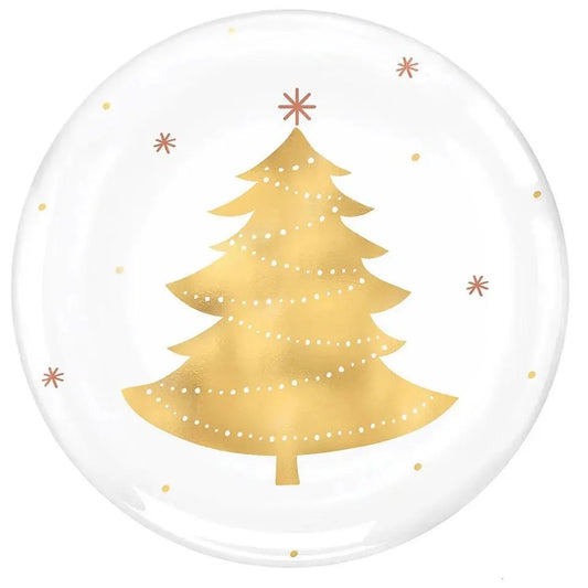 Metallic Christmas Tree Plastic Dessert 7.5" Plates, Set of 4*