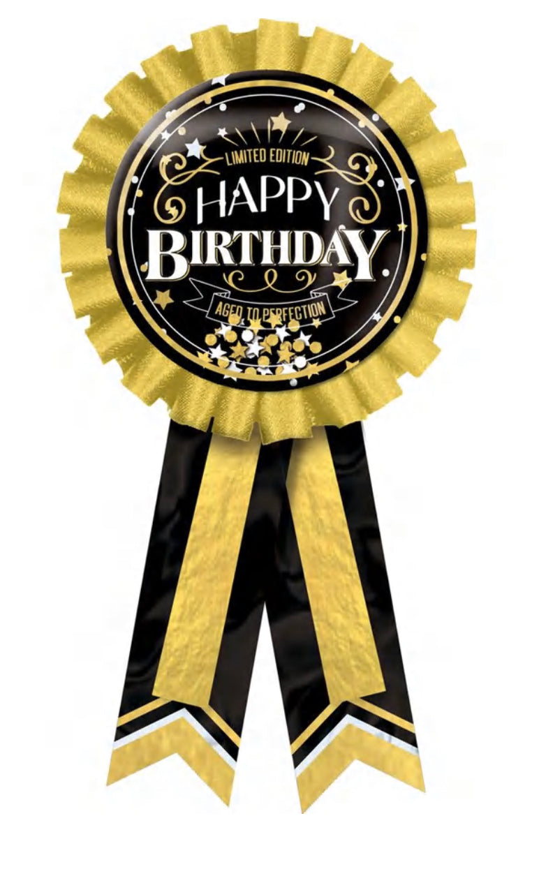 Black & Gold Better With Age Confetti Birthday Award Ribbon, 5.5in