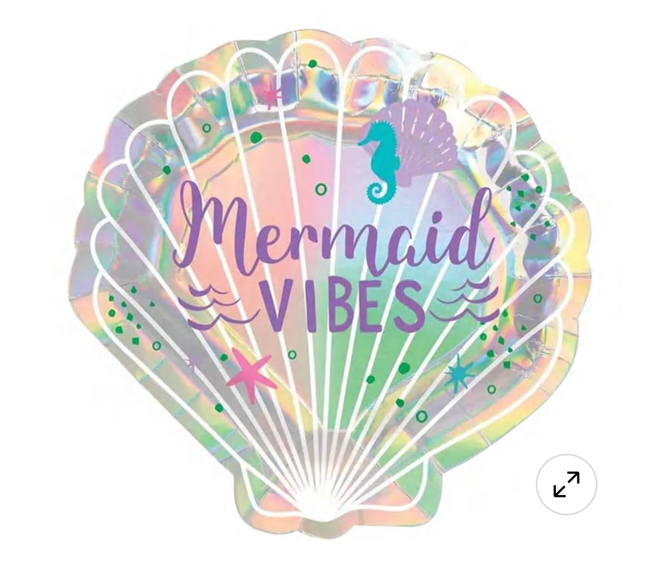Iridescent Mermaid Wishes Shell-Shaped Paper Dessert Plates, 7.5in, 8ct