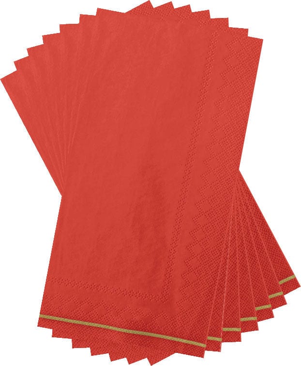 Red with Gold Stripe Guest Paper Dinner Napkins | 16 Napkins
