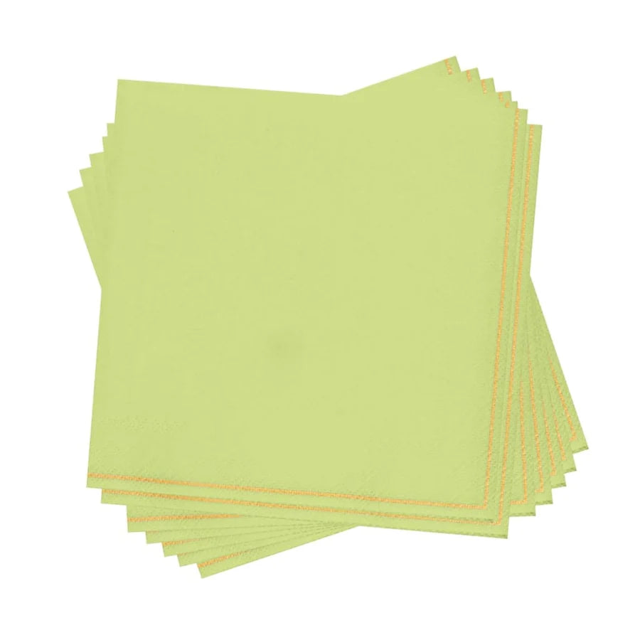 Lime Green with Gold Stripe Paper Cocktail Napkins | 20 Napkins