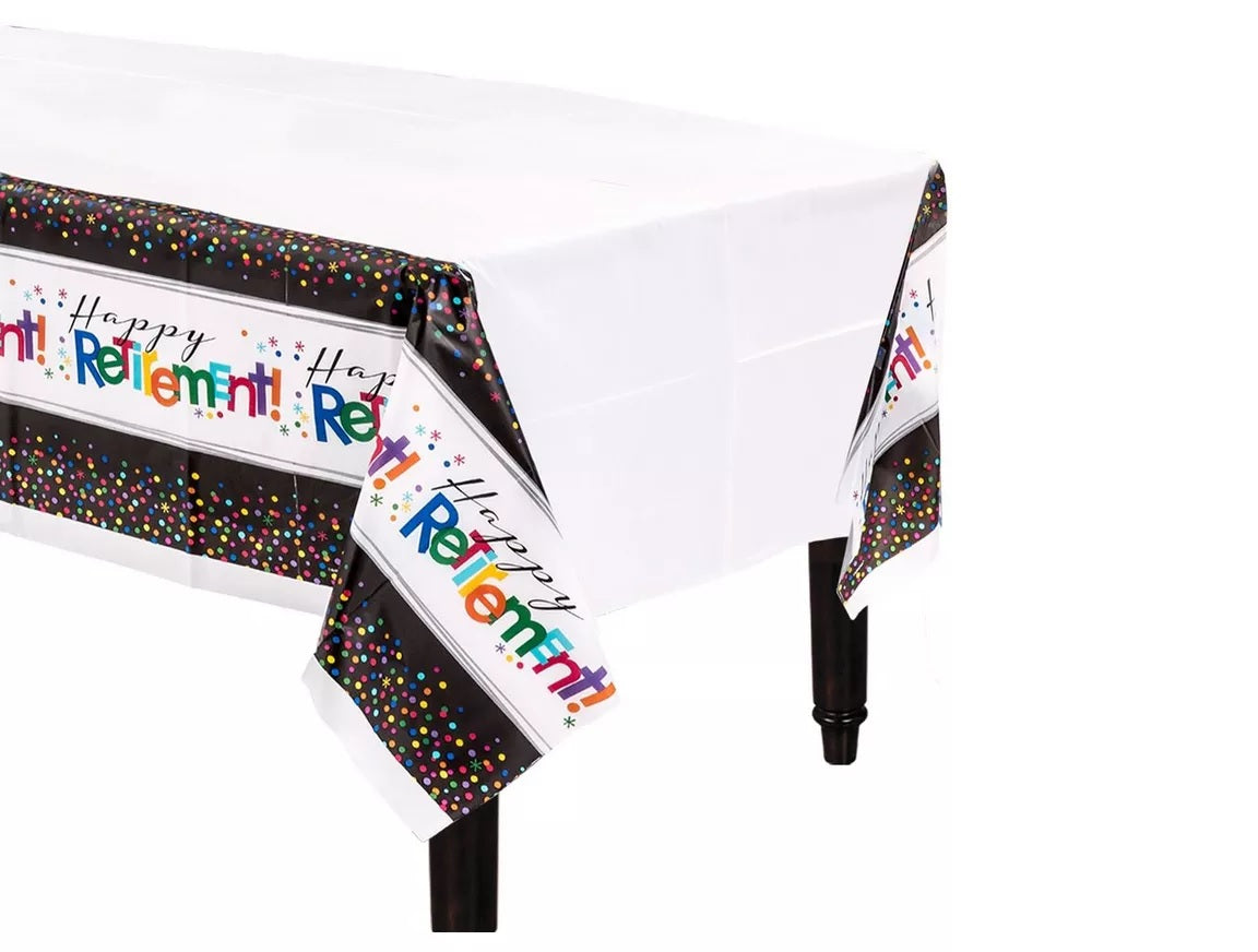 Happy Retirement Celebration Table Cover (54in x 102in Plastic Table Cover)