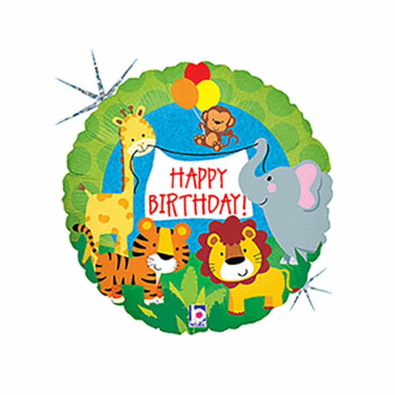 Jungle Animal Birthday Holographic 18in Metallic Balloon