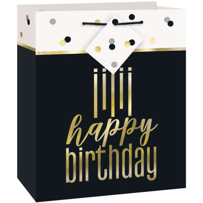 Metallic Happy Birthday Medium Gift Bag - Foil Stamped