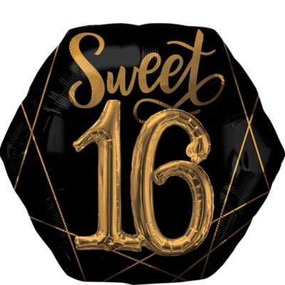 Black & Gold Sweet 16 (3D Effect), 30"