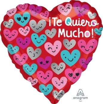 TE QUIERO MUCHO HEART FACES 18" FOIL BALLOON