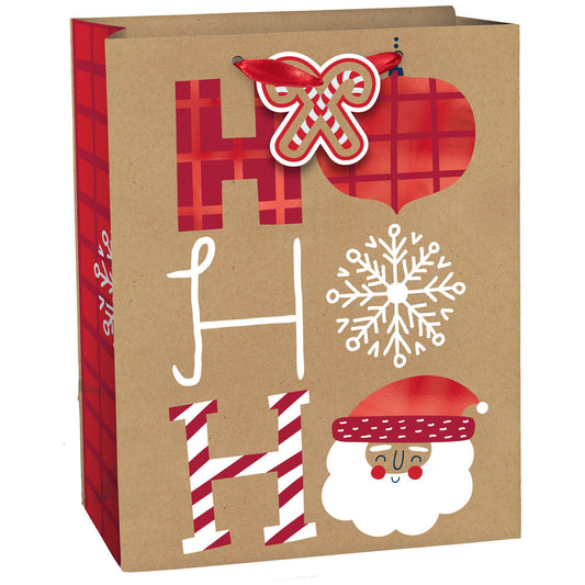 Ho Ho Ho Medium Vertical Kraft Bag w/ gift tag