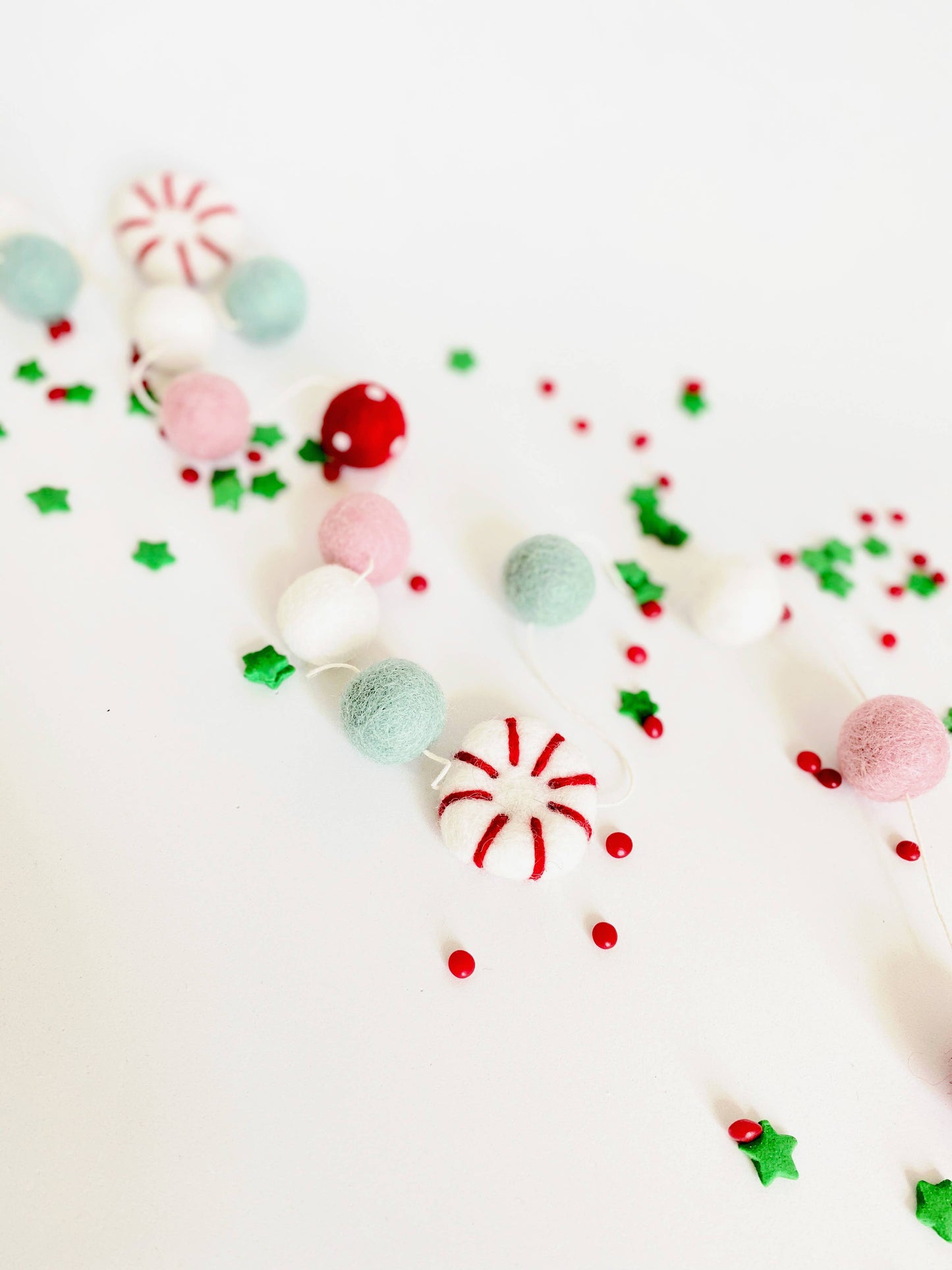 Peppermint Candy Wool Felt Ball Garland