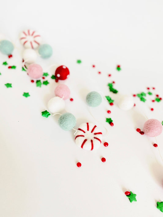 Peppermint Candy Wool Felt Ball Garland