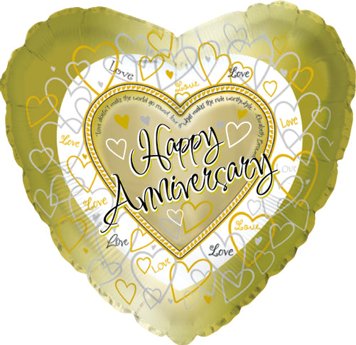 Happy Aniversary Gold Hearts