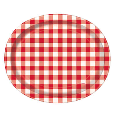 Large Red Gingham Paper Oval Plates 8ct
