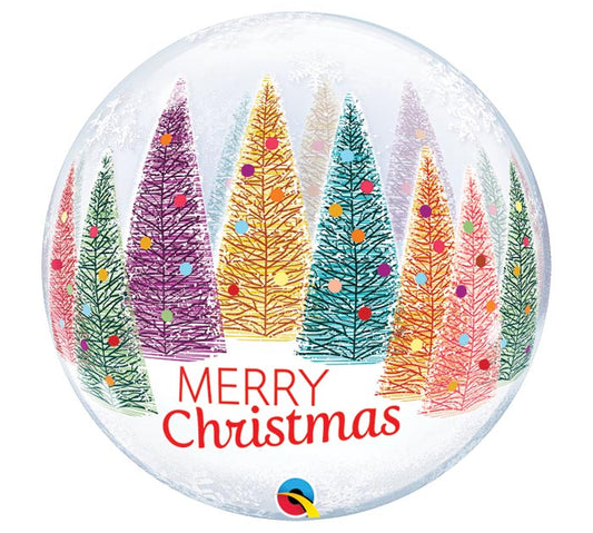 Merry Christmas Colorful Trees Bubble, 18” Balloon*