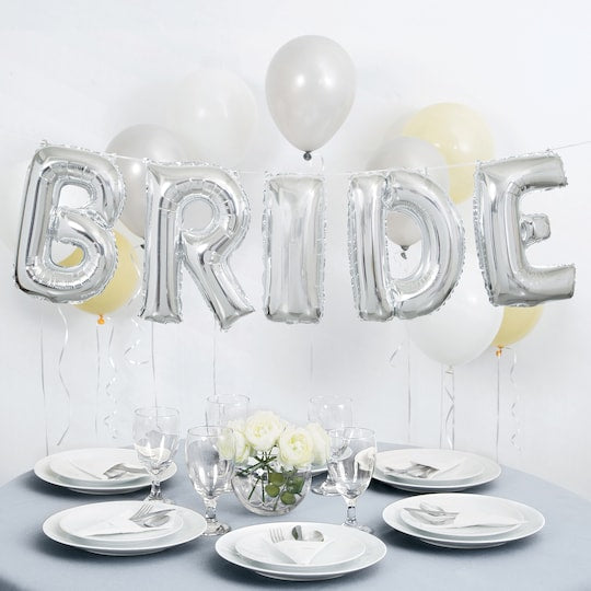 Foil Silver Bride Letter Balloon Banner Kit
