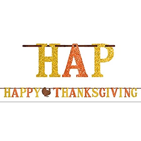 Colors of Autumn "Happy Thanksgiving" Glitter Letter Banner Party Decoration, Paper, 12 Feet