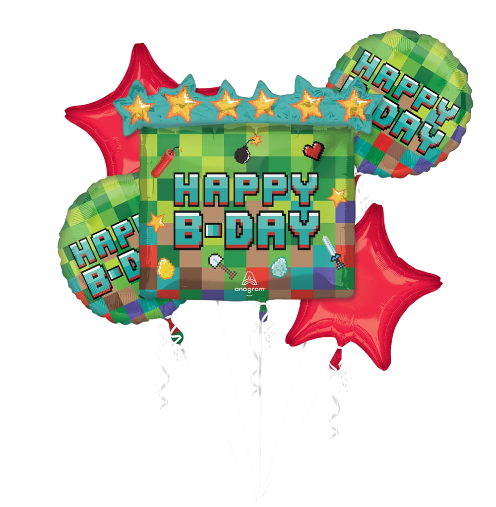 Pixel Party Birthday Foil Balloon Bouquet, 5pc*