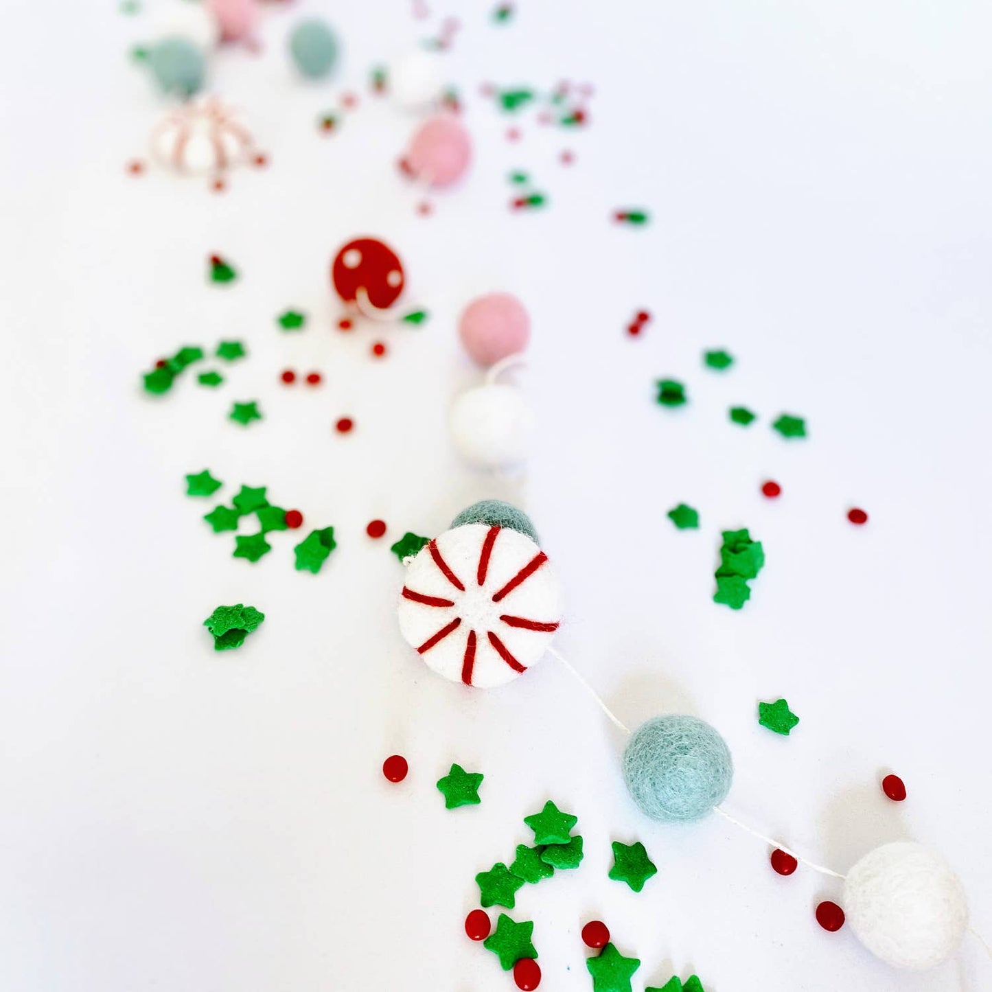Peppermint Candy Wool Felt Ball Garland