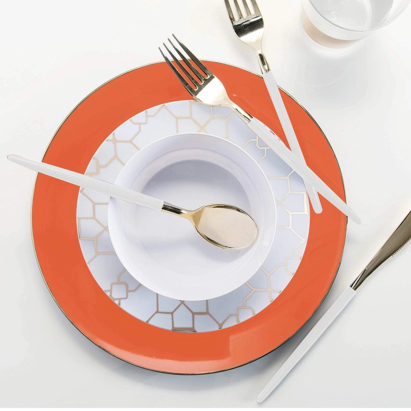 Orange • Gold Round Plastic Plates | 10 Pack