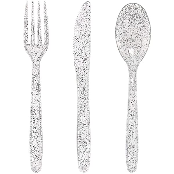 Silver Glitter Plastic Cutlery Sets - 18 Ct.