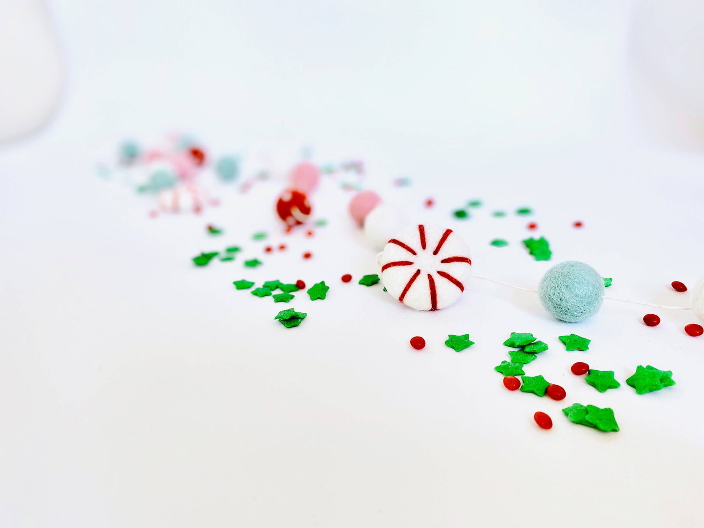 Peppermint Candy Wool Felt Ball Garland