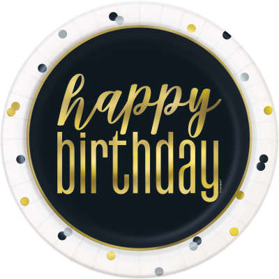 Metallic Happy Birthday Round 9" Dinner Plates 8ct - Foil Board