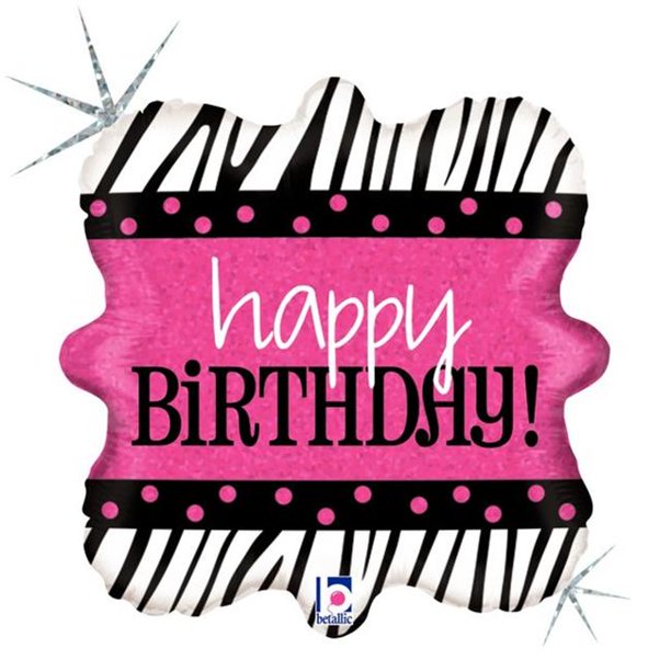 Zebra Birthday Holo Flat Foil 18'' Balloon