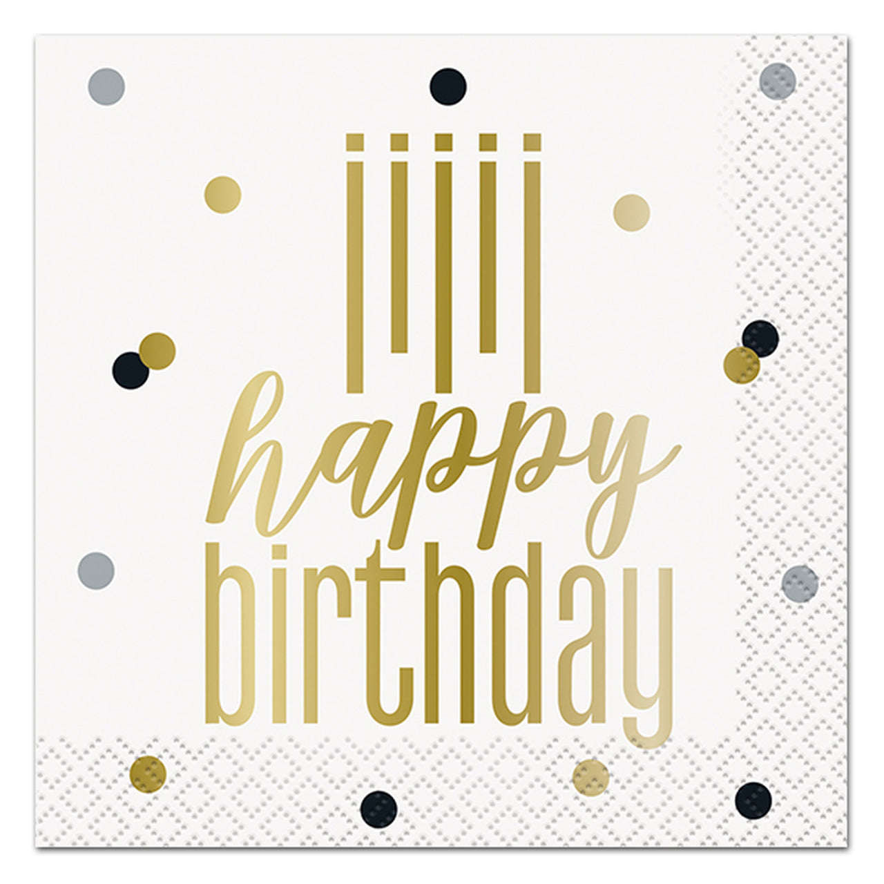 Metallic Happy Birthday Beverage Napkins, 5in, 16ct