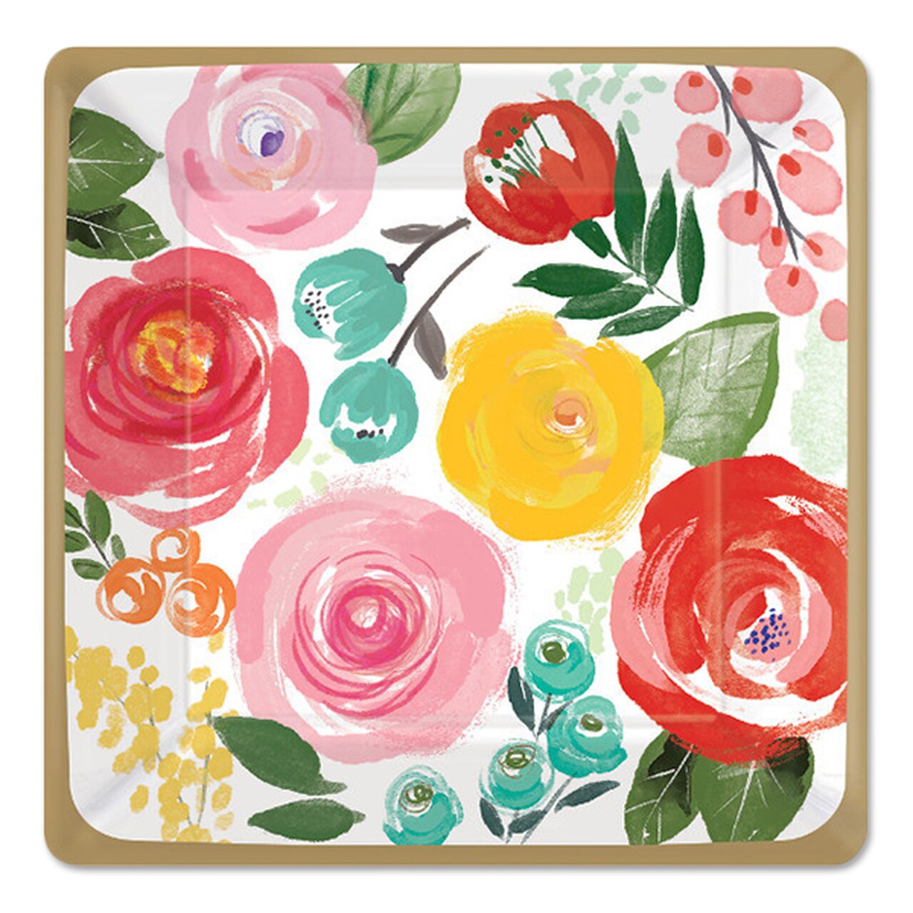 Bright Florals Dessert Plate, Square, 7 inch, 8 count