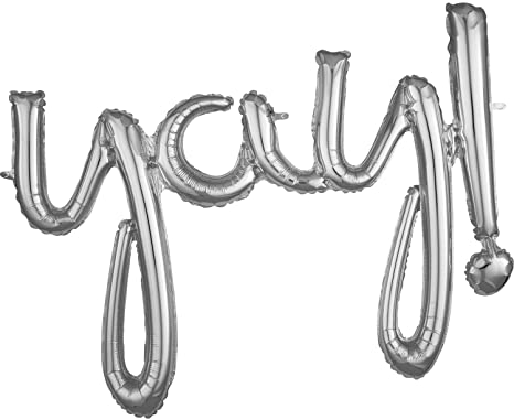 Air-Filled Gold or Silver Yay Cursive Letter Balloon Banner, 25in
